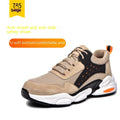 Black mesh breathable labour insurance safety shoes with anti-smash anti-puncture features and a PU soft sole.
