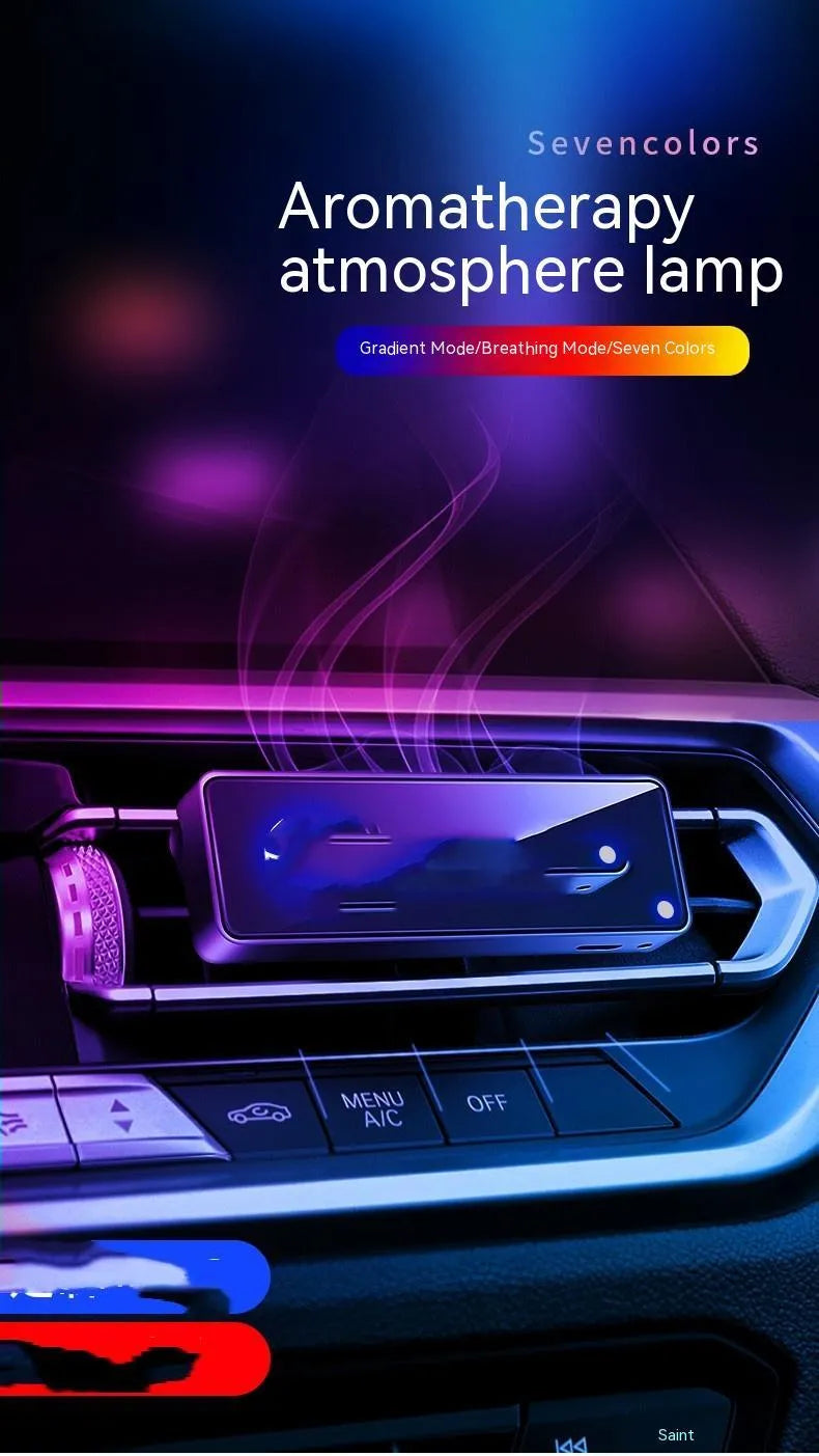 Black automobile air outlet ambience light with LED and aromatherapy deodorant function for car vents