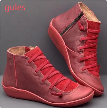 Women's casual flat booties with wedge heel and round toe in multiple colour options