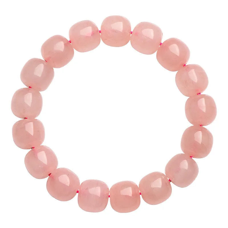 Pink crystal barrel bead bracelet with geometric shaped 8-10mm beads