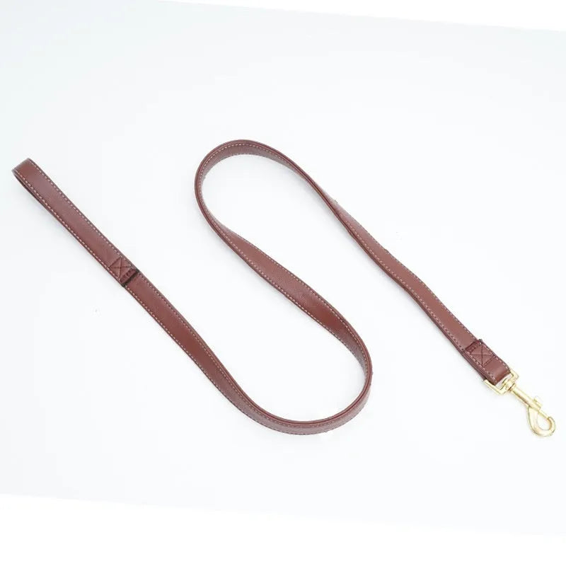 Black PU leather pet traction belt with chain ring fastener shown at 2 metre length