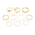 Gold-coloured openwork flower ring set for women with electroplated finish and floral design