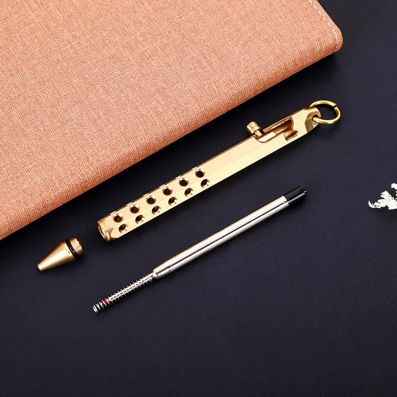 Retro brass hexagonal bolt pen with 6-angle machine signature design and 0.5mm writing tip