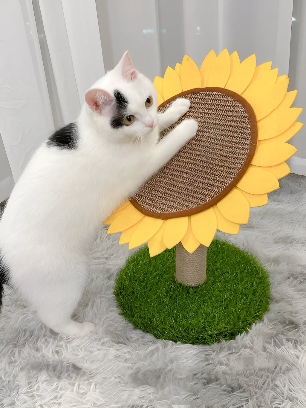 Natural sisal cat scratching board with nest house in imitated lawn sunflower colour