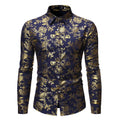 Men's metal bronzing printed lapel casual shirt in polyester fabric available in multiple colours