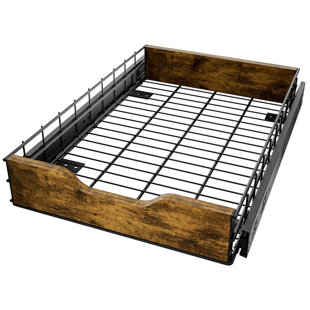 Black simple modern pull basket storage rack made from wood and iron
