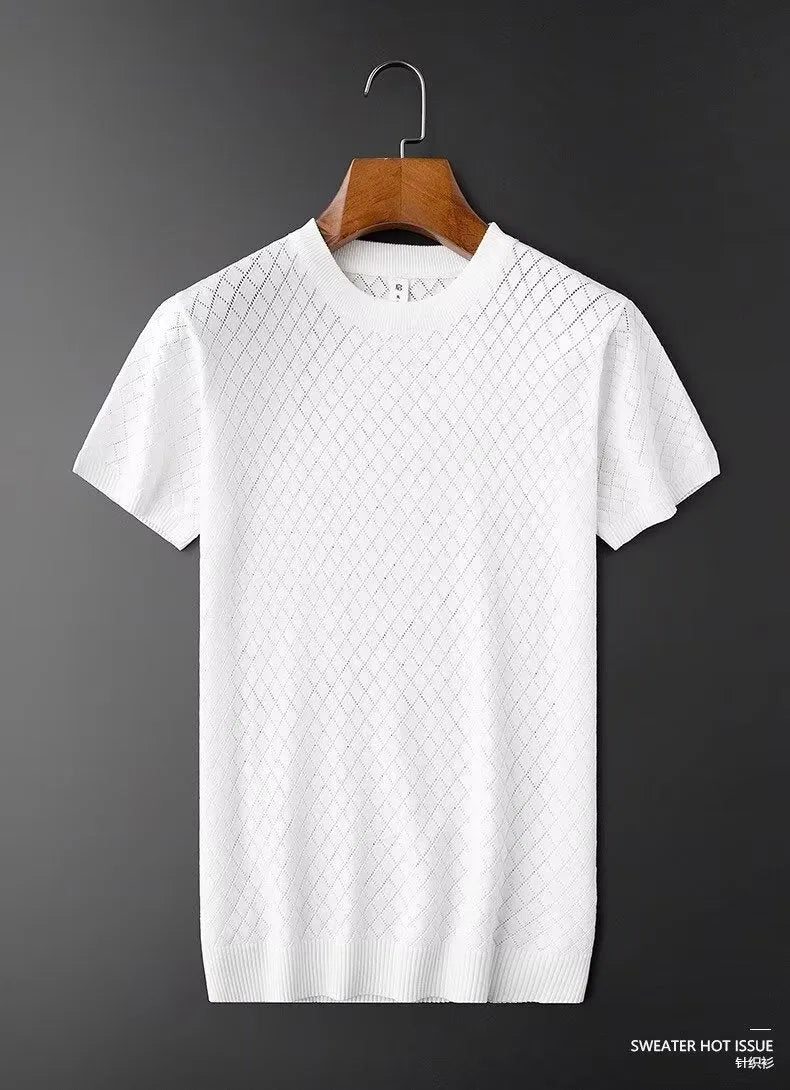 Men's black and white V-neck and round neck t-shirts in Korean style chemical fibre blend fabric