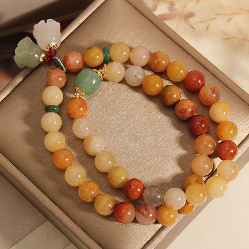 Natural jinsi jade multi-layer bracelet with orchid pendant charm for women