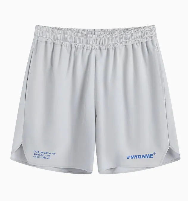 Men's grey compression fitness shorts with four-point design for summer training