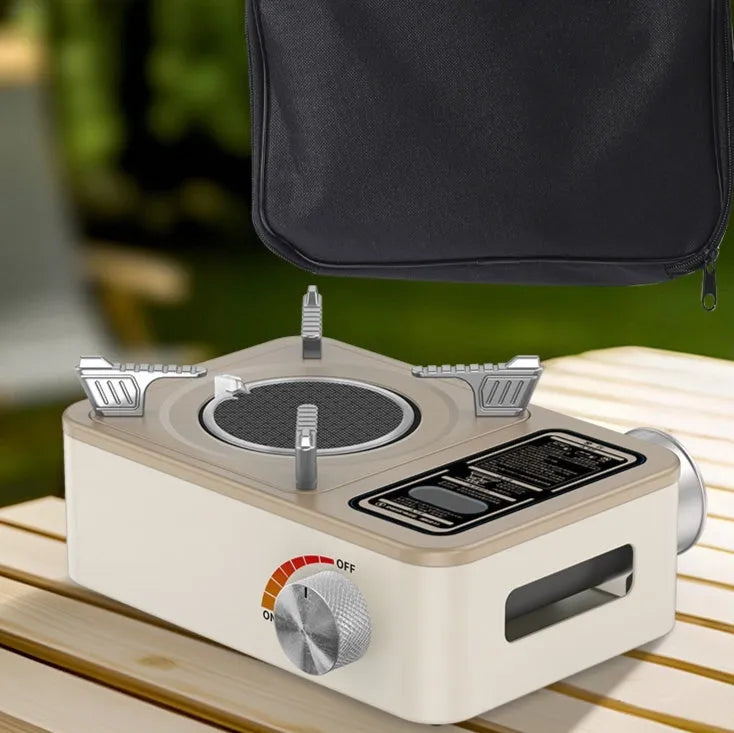 White portable infrared gas stove with stainless steel construction for outdoor cooking