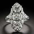 Copper electroplated silver ring with hollow cutout geometry design and diamond-studded details