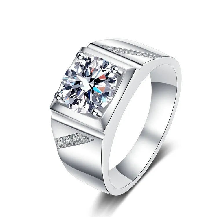 Men's adjustable square diamond ring in copper with gold or platinum finish