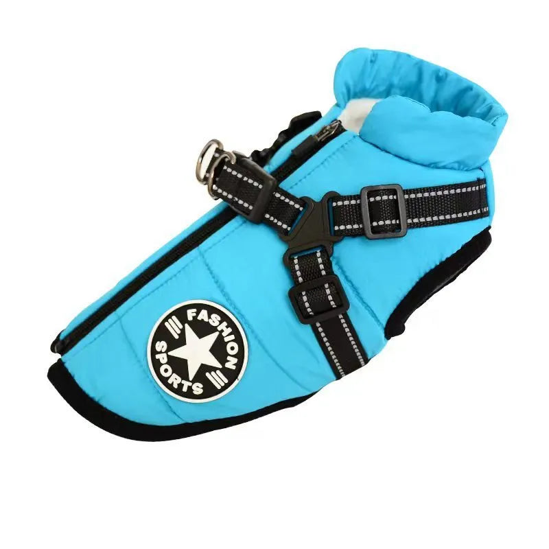 Waterproof dog coat in rain silk fabric with harness hole for lead attachment