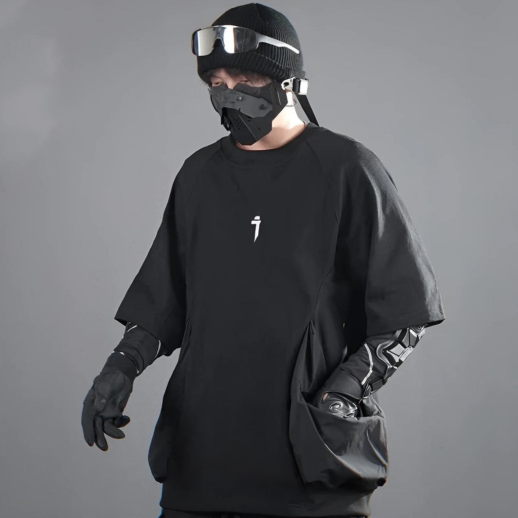 Men's loose fit grey cotton t-shirt with oversized pockets on chest