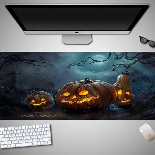 Oversized Halloween-themed mouse pad with graphic design on non-slip rubber cloth surface