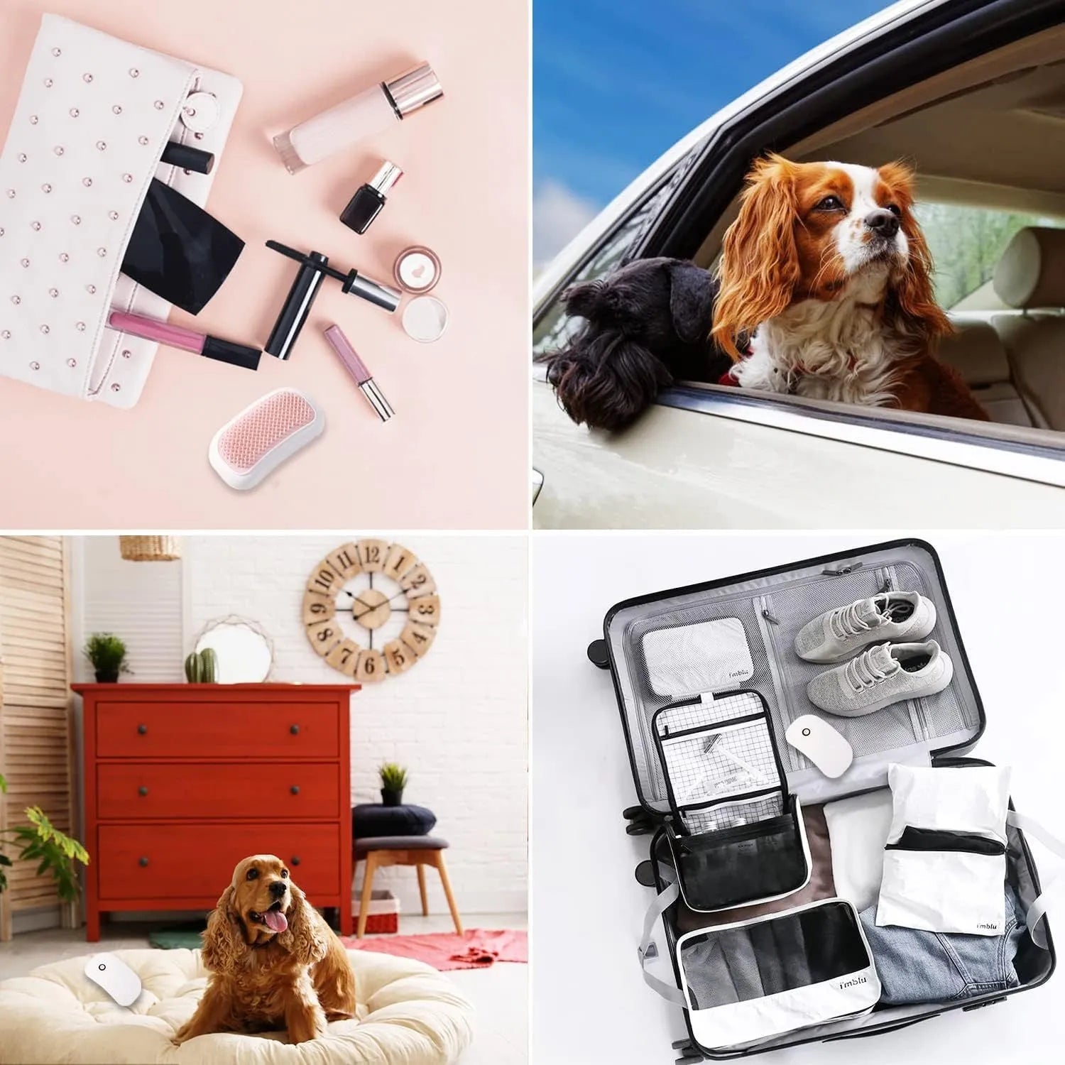 Pink handheld electric pet grooming brush with soft TPE teeth on a white background.