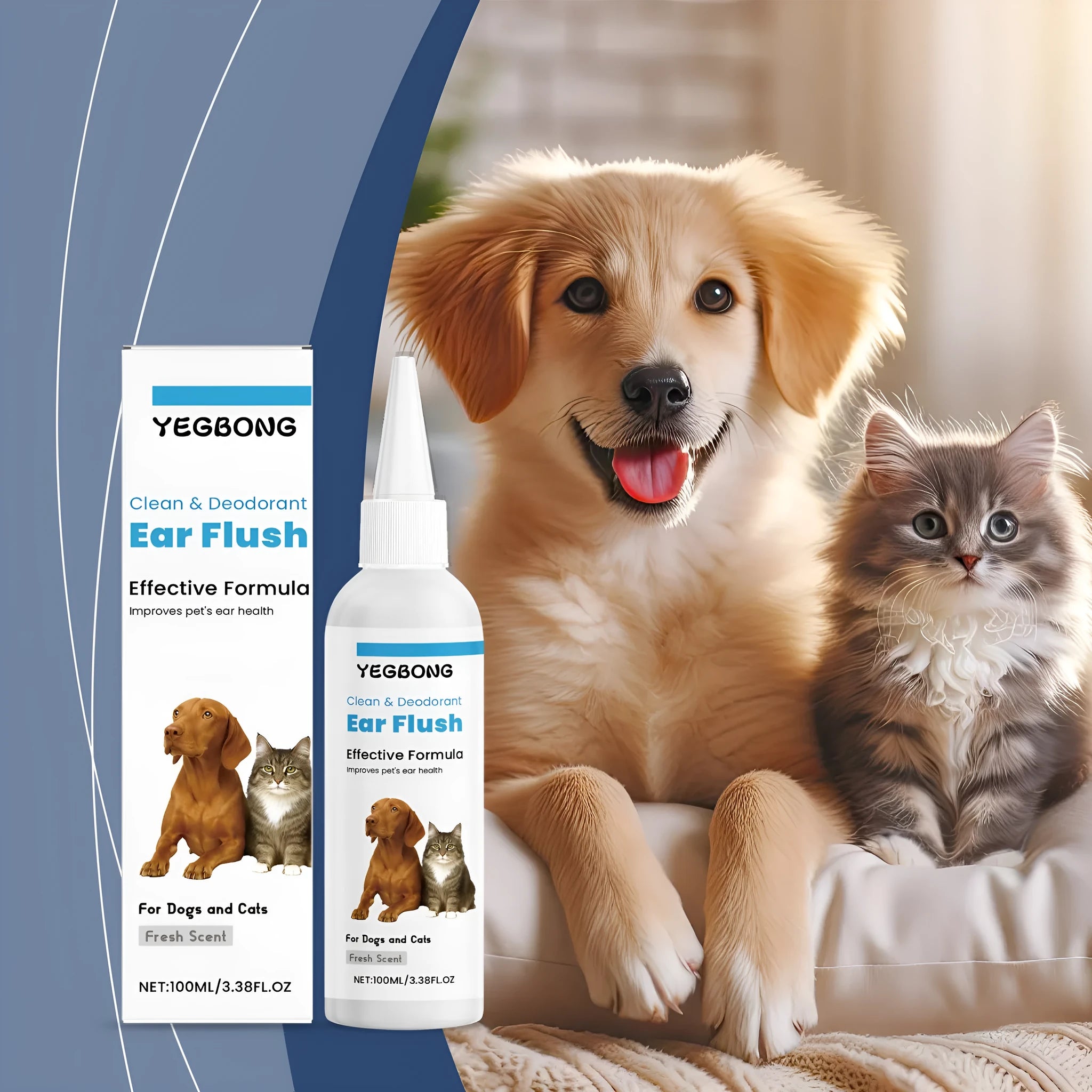 100ml bottle of pet ear cleaner for dogs and cats with gentle earwax removal formula