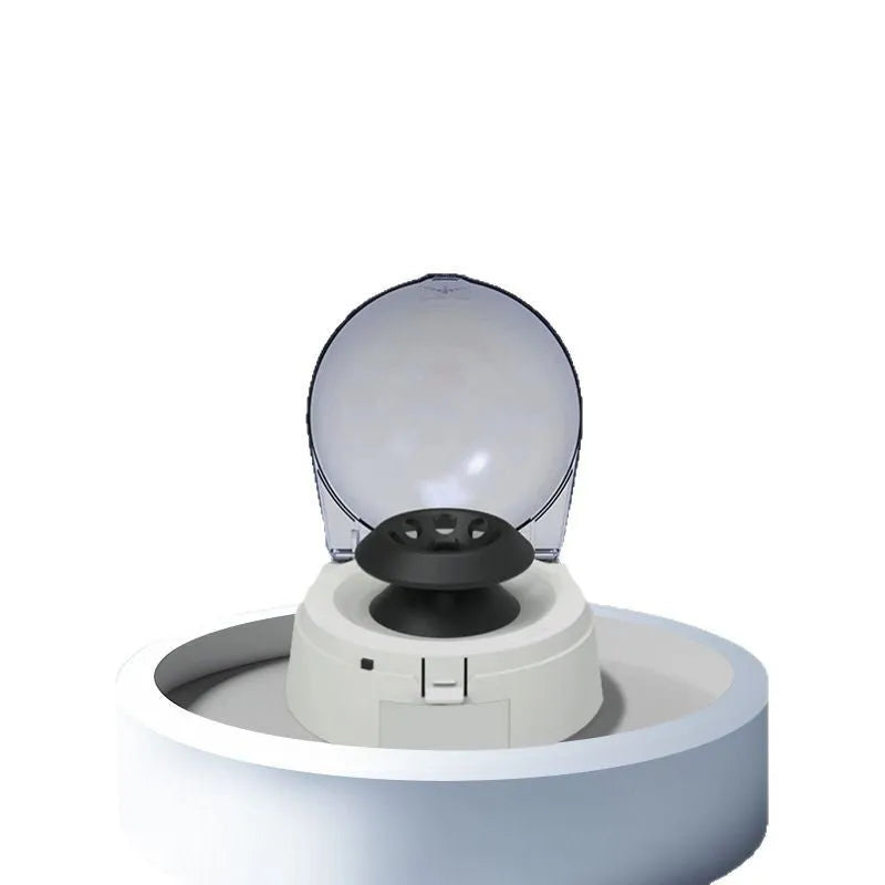 Mini laboratory centrifuge device showing compact 157x170x120mm dimensions with 7000rpm specification