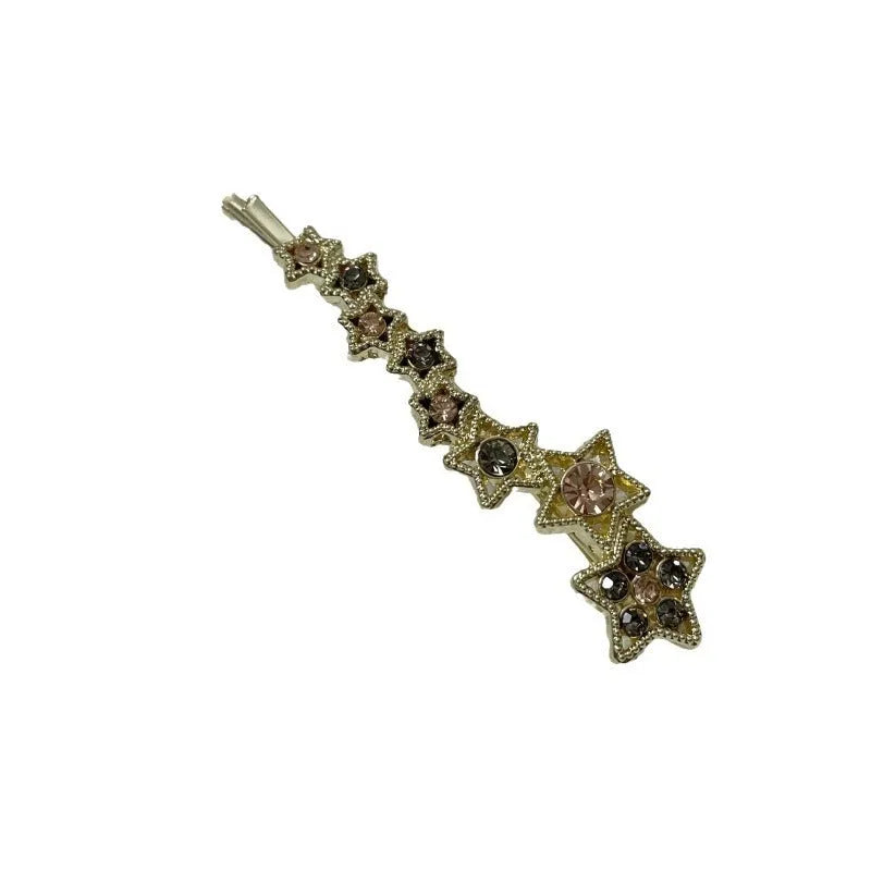 Gold rhinestone barrette with star charms for bangs and broken hairstyles