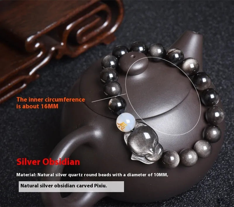 Natural obsidian zodiac bracelet with 10mm beads in gold, silver and black stone variations