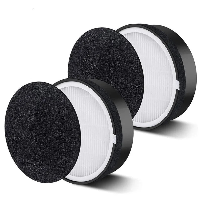 Levoit LV-H132 air purifier replacement filter and washable pre-filter cotton, shown with dimensions.