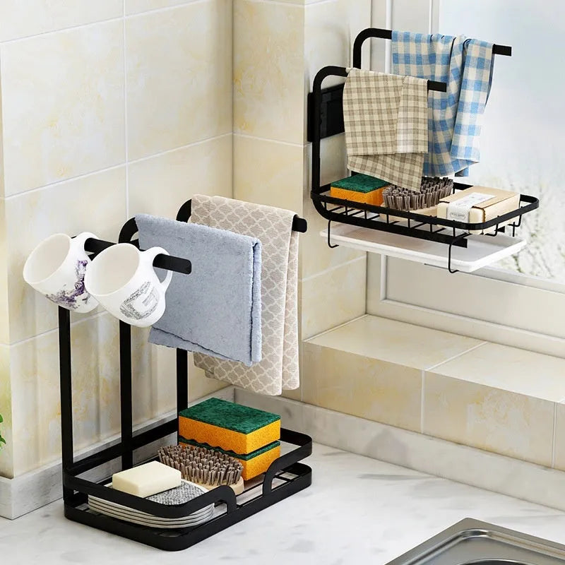 Foldable plastic kitchen rag draining storage rack in new Chinese style design
