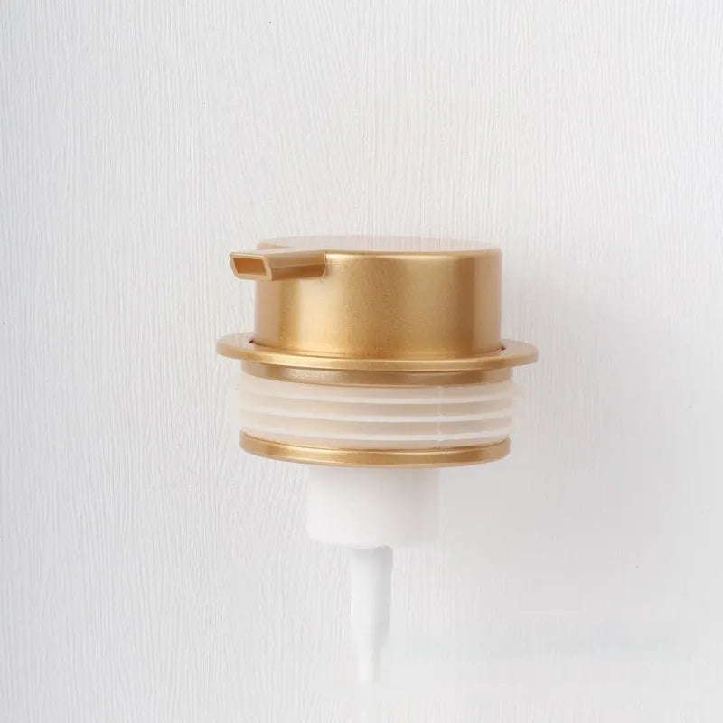 Metallic facial cleanser foam pump replacement head with push-style dispenser mechanism