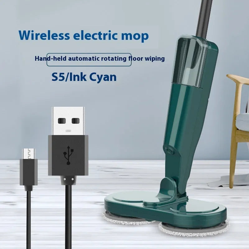 S5 Green cordless sweeping and mopping machine with USB charging port and separate washbasin