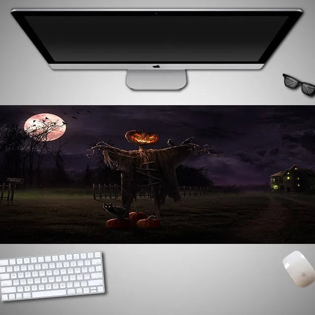 Oversized Halloween-themed mouse pad with graphic design on non-slip rubber cloth surface