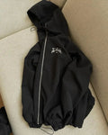 British style men's loose fit hooded sun protection jacket in grey or black polyester fabric