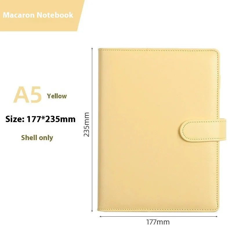 A5 PU leather zipper binder shell for loose-leaf paper in a solid colour.