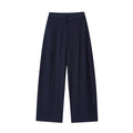 Women's linen blend co-ord set showing off-neck top with flounced sleeves and wide leg trousers.