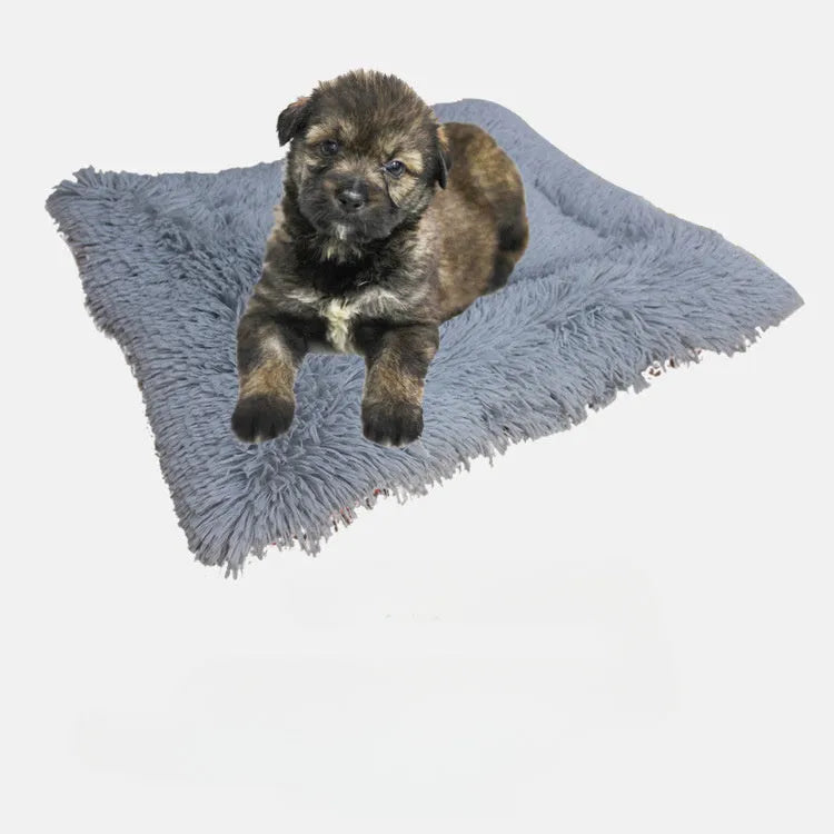 Grey and white plush pet blanket nest with non-slip black bottom for cats and dogs.