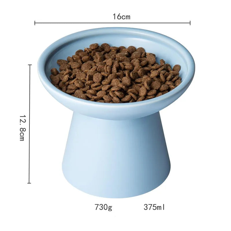 Extra wide elevated ceramic cat food and water bowl set in blue, green, pink or white