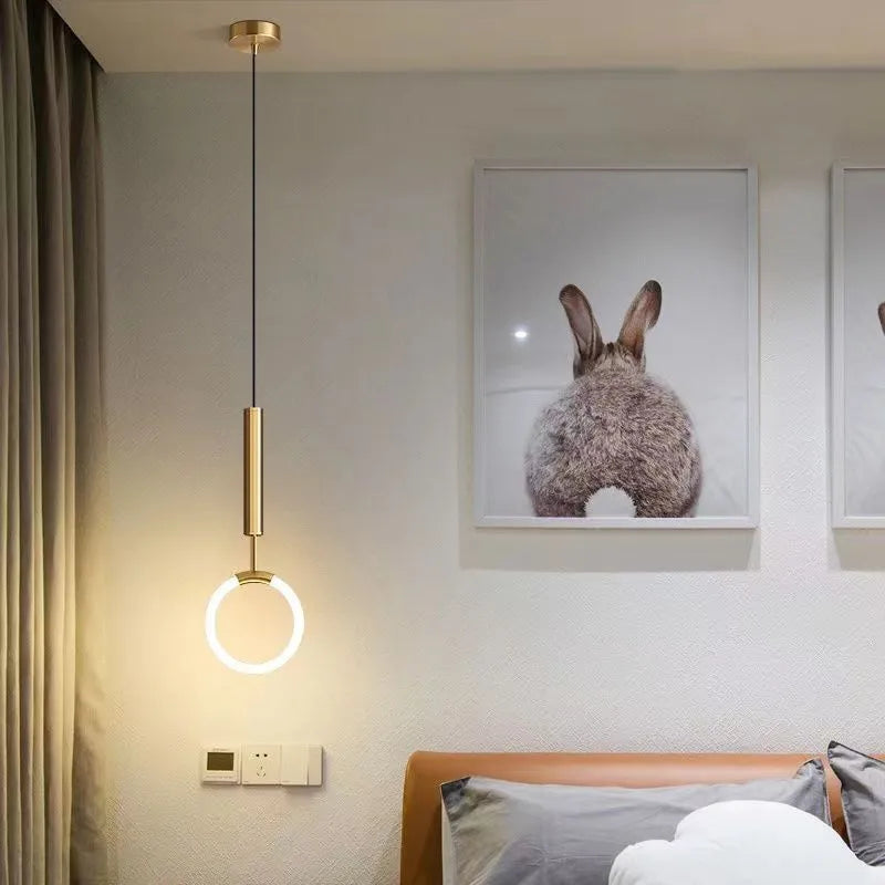 Nordic minimalist U-shaped pendant light with brushed nickel finish and tri-colour dimming for bedroom ceilings