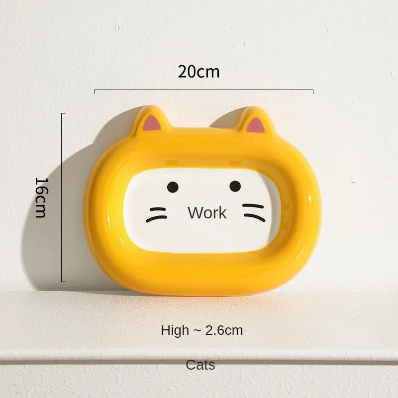 Ceramic pet bowl with animal design, 13.5cm diameter, for cat and small dog food or water.