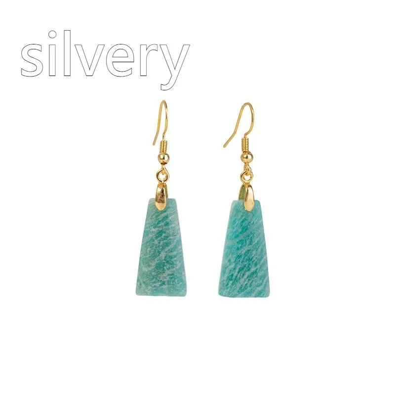 Amazonite rough stone trapezoid earrings with geometric shapes in gold or silver finish
