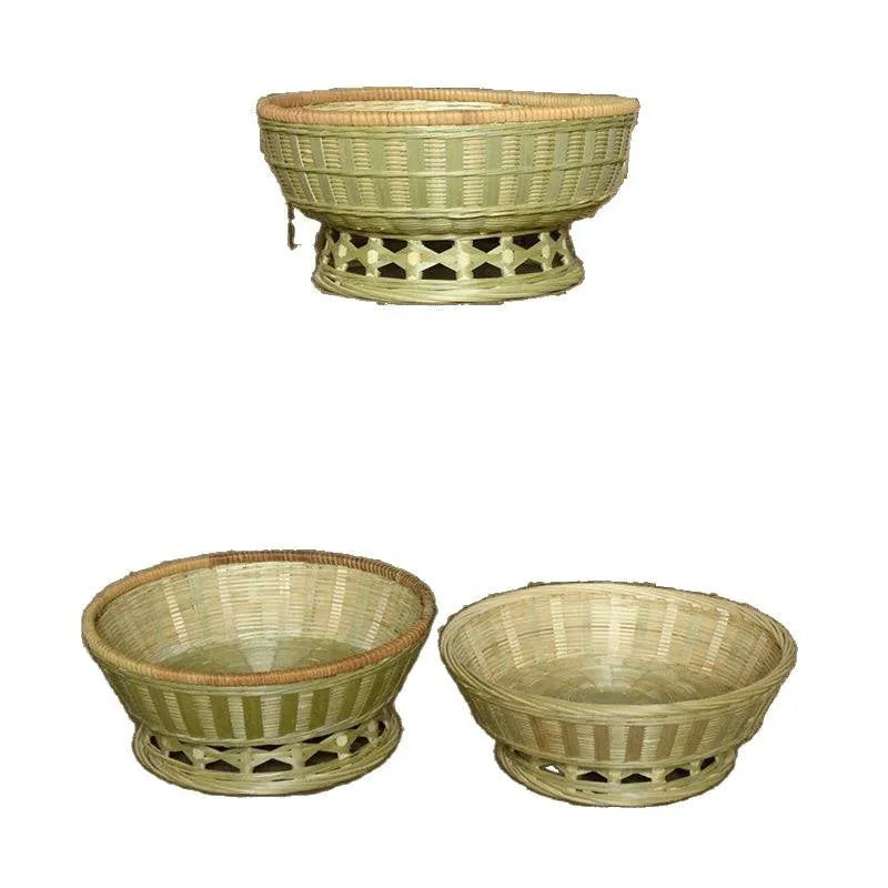 Handmade woven bamboo storage basket in natural colour showing traditional craftsmanship