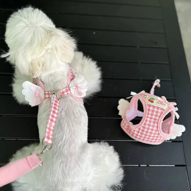 Cotton chest and back dog harness with hand-holding rope in black or pink colour for small dogs