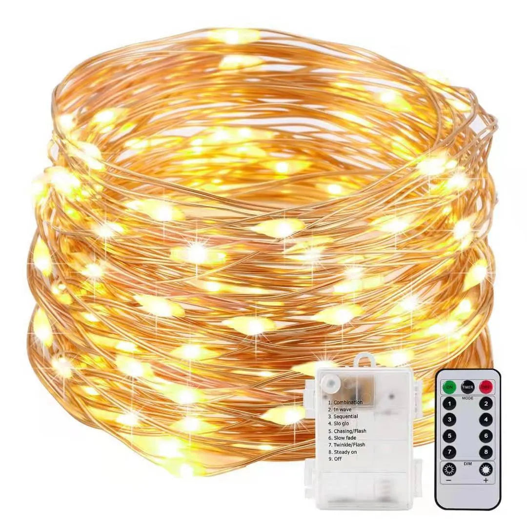 12 metre copper wire battery USB LED string lights in multiple colour options
