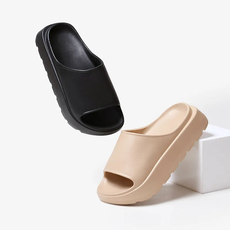 Women's beige thick-soled fish mouth slippers with 5.5cm EVA soles for indoor and outdoor wear