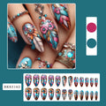 Retro style colourful feather armour nail art set with plastic cartoon, flower, and love heart decorations.