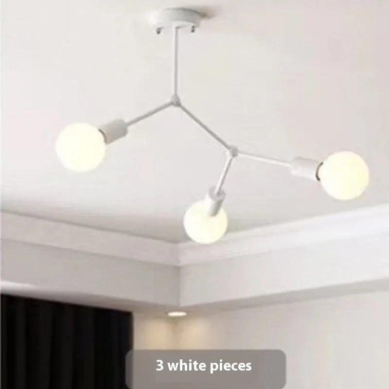 Nordic style iron chandelier ceiling lamp with multiple arms in black or white finish.