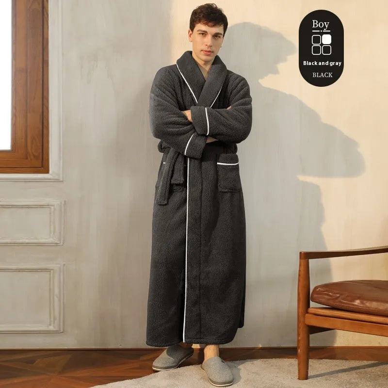 Thickened flannel couple's bathrobe set for winter in multiple colour options