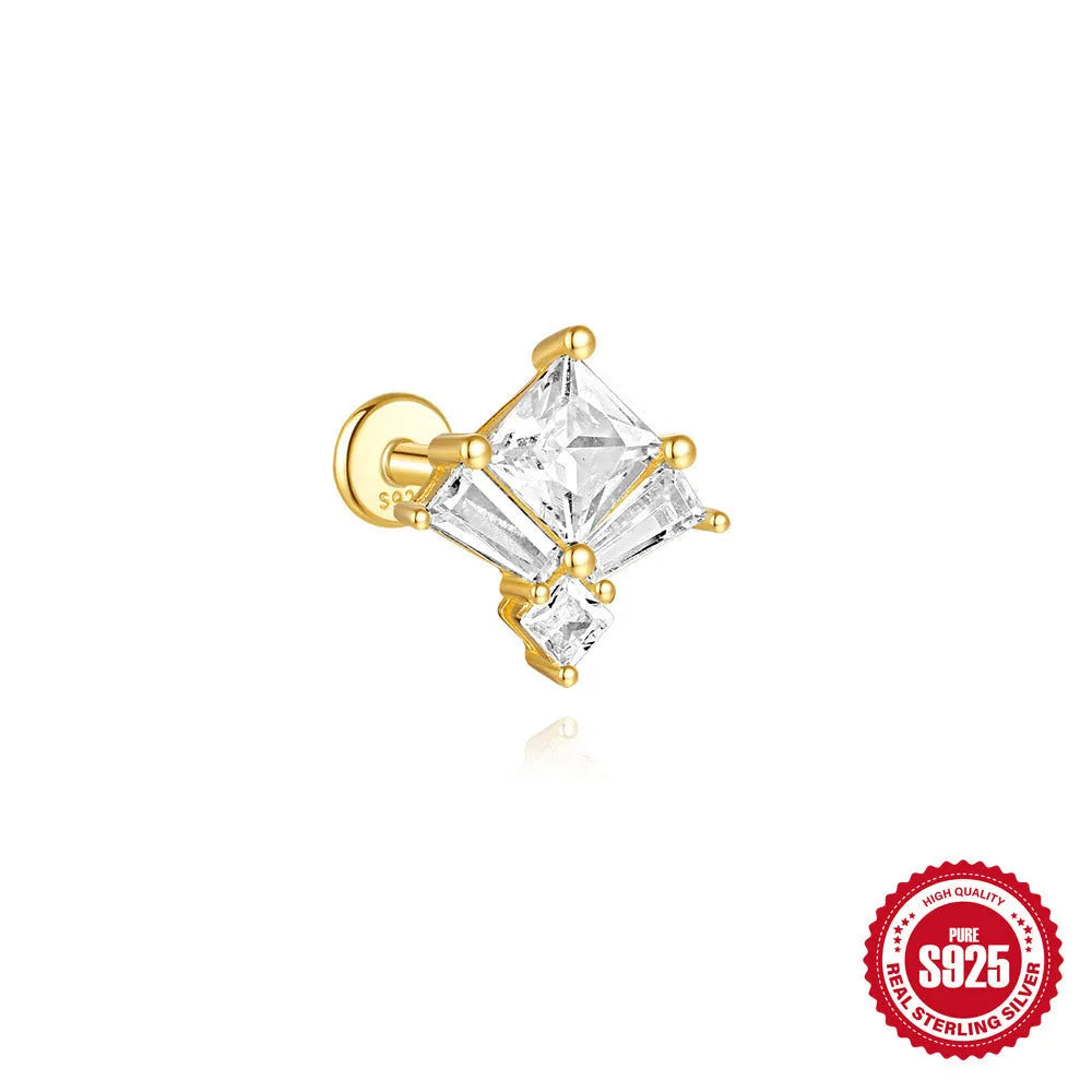 S925 sterling silver geometric chain stud earrings with zircon inlay in golden designs