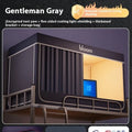 Grey integrated mosquito net and bed curtain set for a 0.9 metre bed with strong light blocking sides.