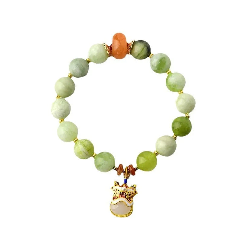 Green milk-in-water jade Xingshi pendant bracelet with 10mm geometric retro design