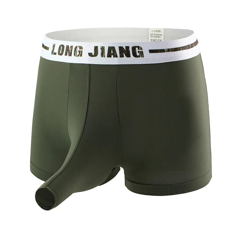 Men's solid colour ice silk boxer shorts in mid-waist trunk style