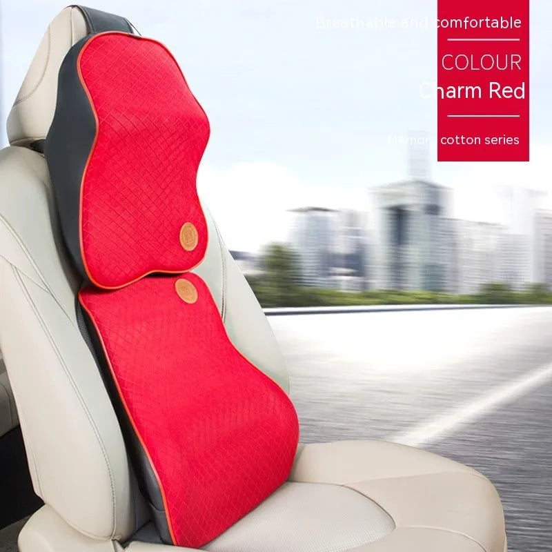 Memory foam automotive headrest pillow and lumbar support pillow set in various colour options
