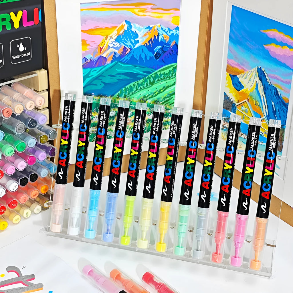 Set of straight liquid acrylic marker pens in multiple colours for art painting and graffiti projects